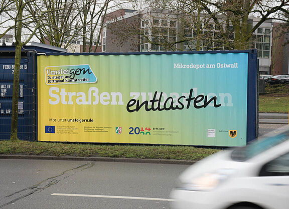Überseecontainer in Dortmund, der als Mikrodepots für den Transport mit Lastenrädern genutzt wird